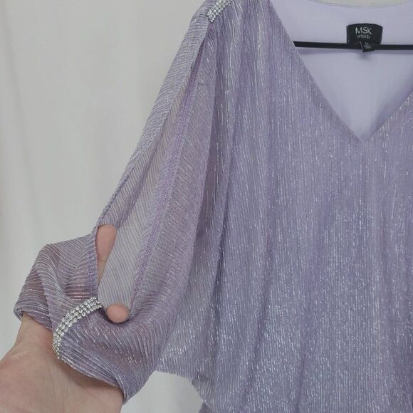 MSK V Neck Blouson Top with Trim Lavender 2x (AS) - Picture 4 of 6